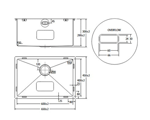 Fienza Hana 70L Laundry Sink Stainless Steel