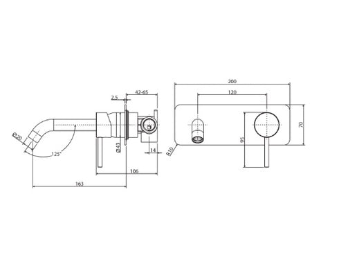Fienza Kaya Wall Basin/Bath Mixer 160mm