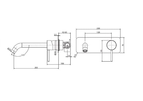 Fienza Kaya Wall Basin/Bath Mixer 200mm
