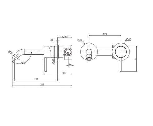 Fienza Kaya Wall Basin/Bath Mixer 160mm Round Plate