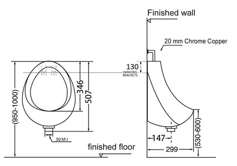 Turner Hastings Leon Ceramic Urinal | Top Inlet Bottom Outlet