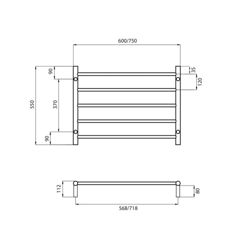 Radiant Non-Heated Round Ladder 750 x 550mm Mirror Polished