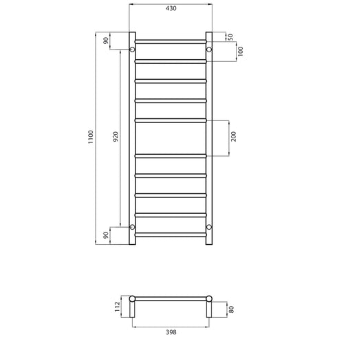 Radiant Non-Heated Round Ladder 430 x 1100mm Mirror Polished
