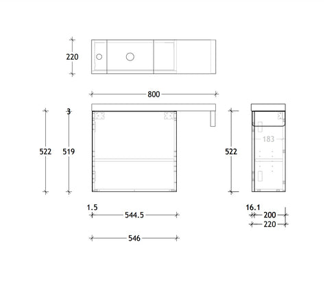 ADP Petite Rail 800 Top Wall Hung Vanity
