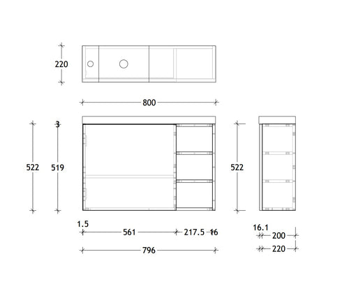 ADP Petite Shelf 800 Top Wall Hung Vanity
