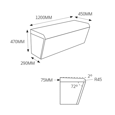 Thermasheet Curved Shower Seat 1200 x 450 x 470 mm