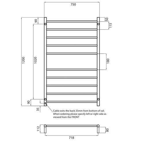 Radiant Heated Round Ladder 750 x 1200mm Matt Black