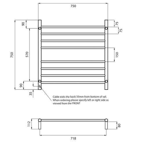 Radiant Heated Round Ladder 750 x 750mm Matt Black