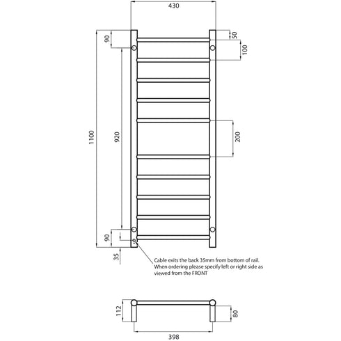 Radiant Low Voltage Heated Round Ladder 430 x 1100mm Mirror Polished