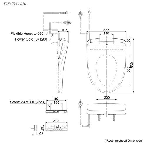 B&H Elongated BTW Toilet with Toto Remote Control S7 Washlet TCF47360GAU