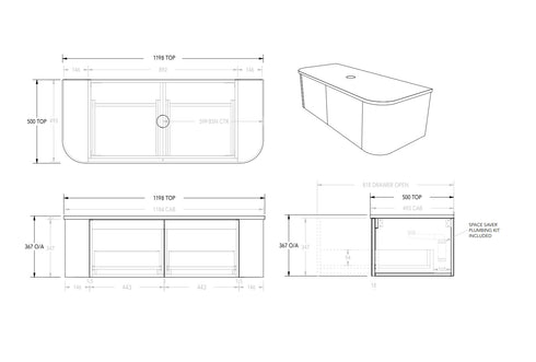 ADP Waverley Curved Wall Hung 1200mm Vanity Cabinet