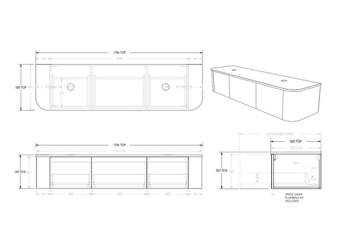 ADP Waverley Curved Wall Hung Vanity Cabinet 1800mm