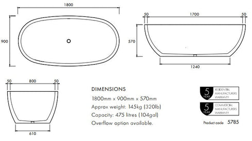 Apaiser Sapphire Freestanding Bath