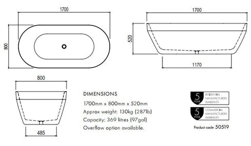 Apaiser Sol Oval Freestanding Bath