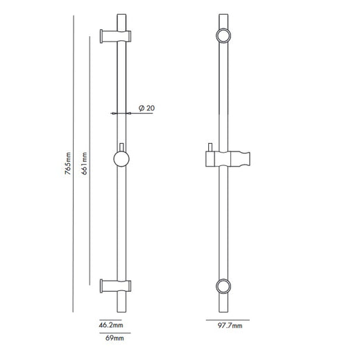 Brass Retrofit Shower Rail 660mm