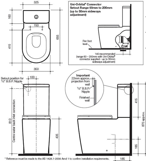 Caroma Liano Cleanflush Wall Faced Toilet Suite