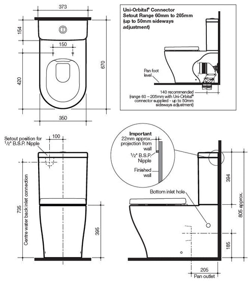 Caroma Luna Plus Cleanflush Wall Faced Toilet Suite