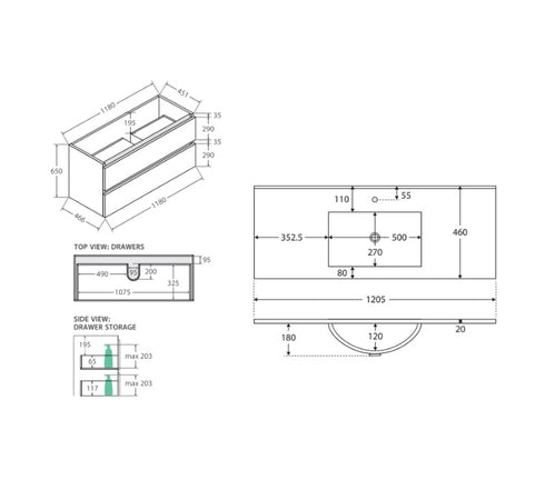 Fienza Dolce Quest Fingerpull 1200mm Vanity