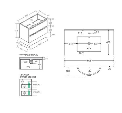 Fienza Dolce Quest Fingerpull 900mm Vanity