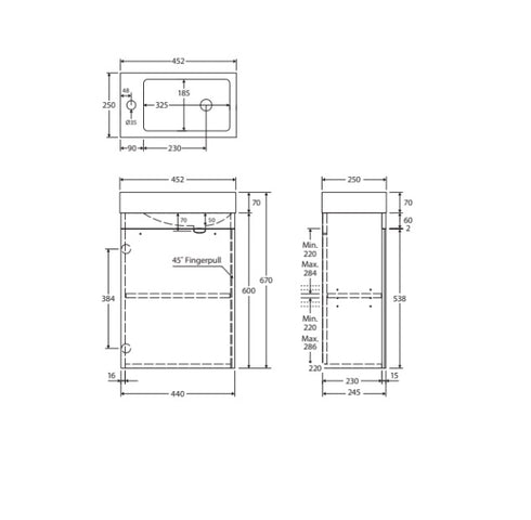 Fienza Denzel Edge 450mm Wall Hung Vanity