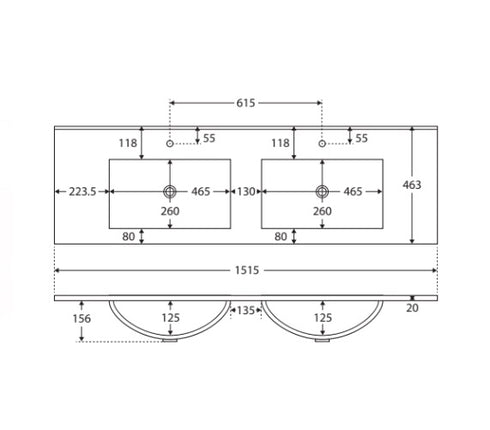 Fienza Dolce Alina Scandi Oak 1500 Double Bowl Wall Hung Vanity