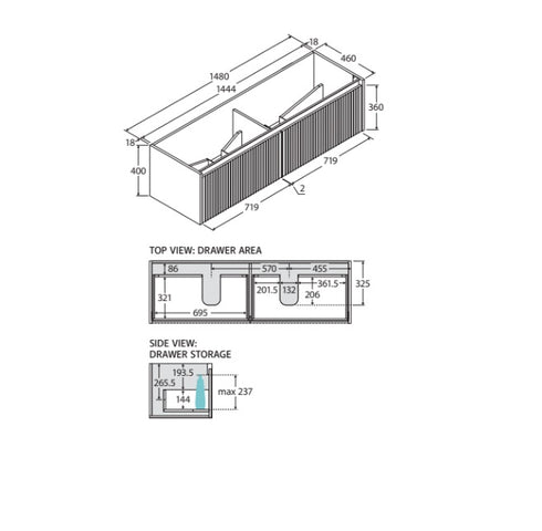 Fienza Dolce Alina Scandi Oak 1500 Double Bowl Wall Hung Vanity