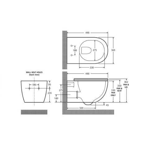 Fienza Koko Matte Black Rimless Wall Hung Pan