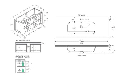 Fienza Joli Hampton 1200 Wall Hung Vanity