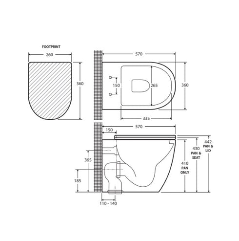 Fienza Koko Matte Black Rimless Wall Face Pan
