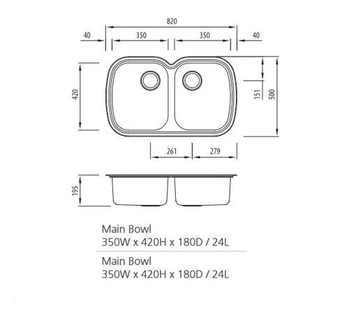 Oliveri Monet Double Bowl Undermount Sink