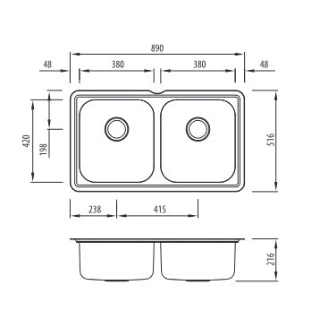 Oliveri Nu-Petite Double Bowl Undermount Sink