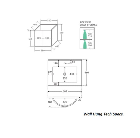 Fienza Dolce Fingerpull 600mm Vanity