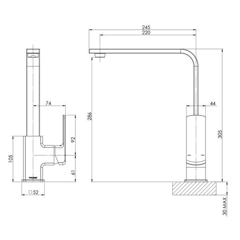 Phoenix Teva Sink Mixer 200mm Squareline