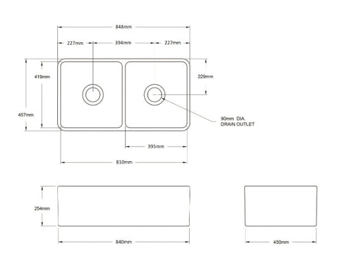 Novi 85 x 46 Fine Fireclay Butler Sink