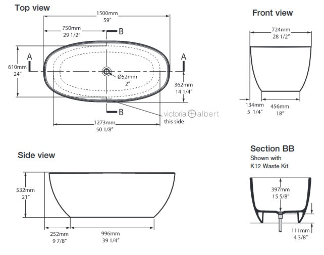 Victoria + Albert Barcelona 1500 Bath Tuck Plumbing Fixtures