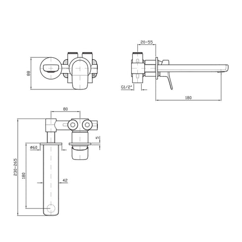 Zucchetti Brim Wall Basin Mixer 180mm Spout