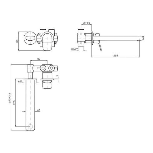 Zucchetti Brim Wall Basin Mixer 225mm Spout
