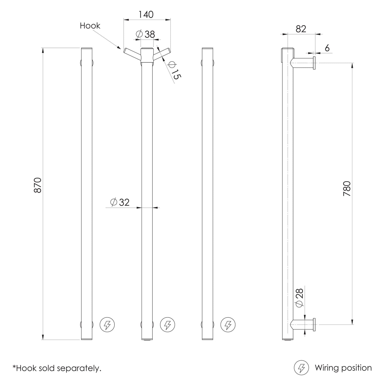 Phoenix Vertical Heated Triple Towel Rail 800mm