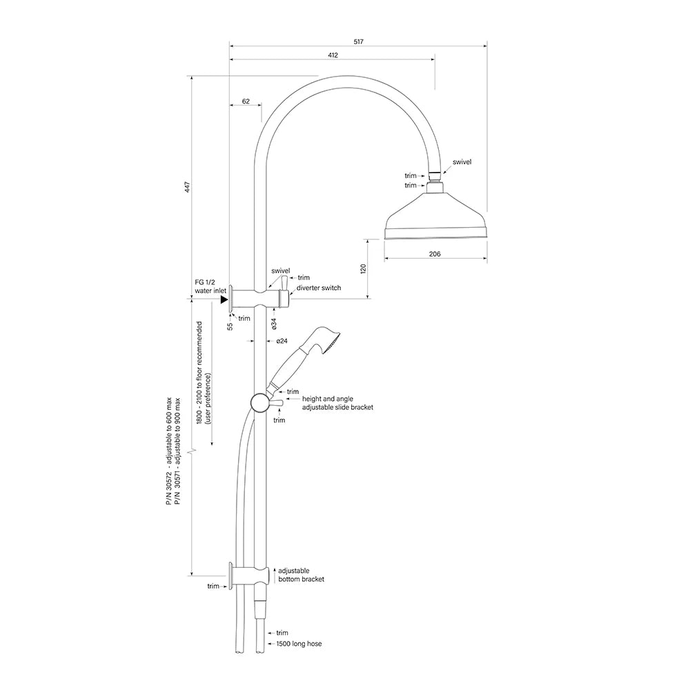 Faucet Strommen Cascade Dual Shower 600