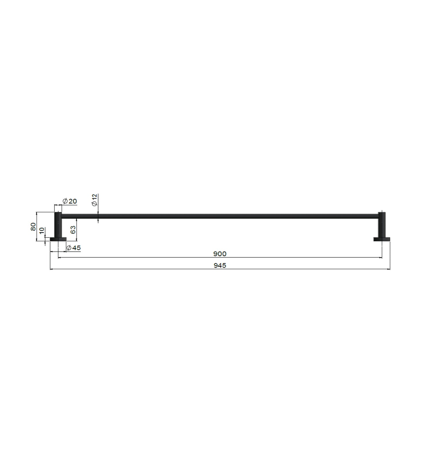 Meir Round Single Towel Rail 900mm