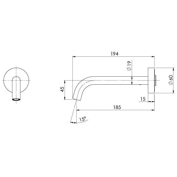 Phoenix Slimline Plus Wall Spout 180mm with 60mm Backplate