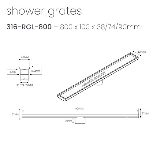 Radiant Linear Tile Insert Floor Grate 800mm x 100mm – Tuck Plumbing ...