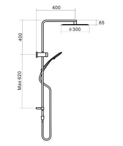 Alder LYNX Dual Shower Rectangular Rail Round 300mm HS375