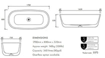 Apaiser Chi 1700mm Freestanding Bath