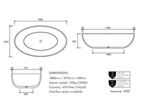 Apaiser Haven 1800mm Freestanding Bath