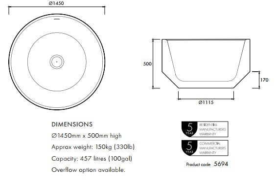 Apaiser Zen Round Freestanding Bath
