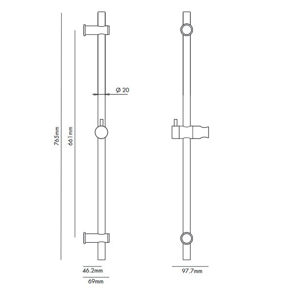 Brass Retrofit Shower Rail 660mm Tuck Plumbing Fixtures