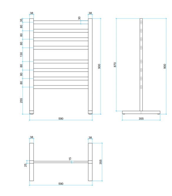Thermorail Free Standing Square Heated Rail