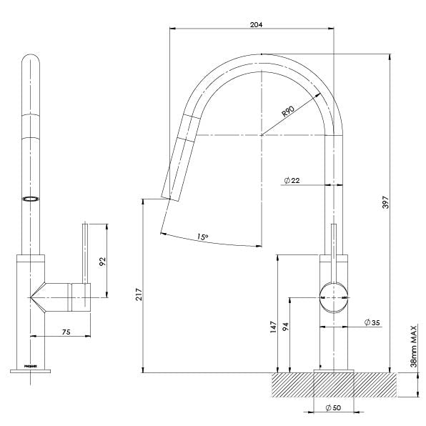 Phoenix Vivid Slimline Pullout Sink Mixer