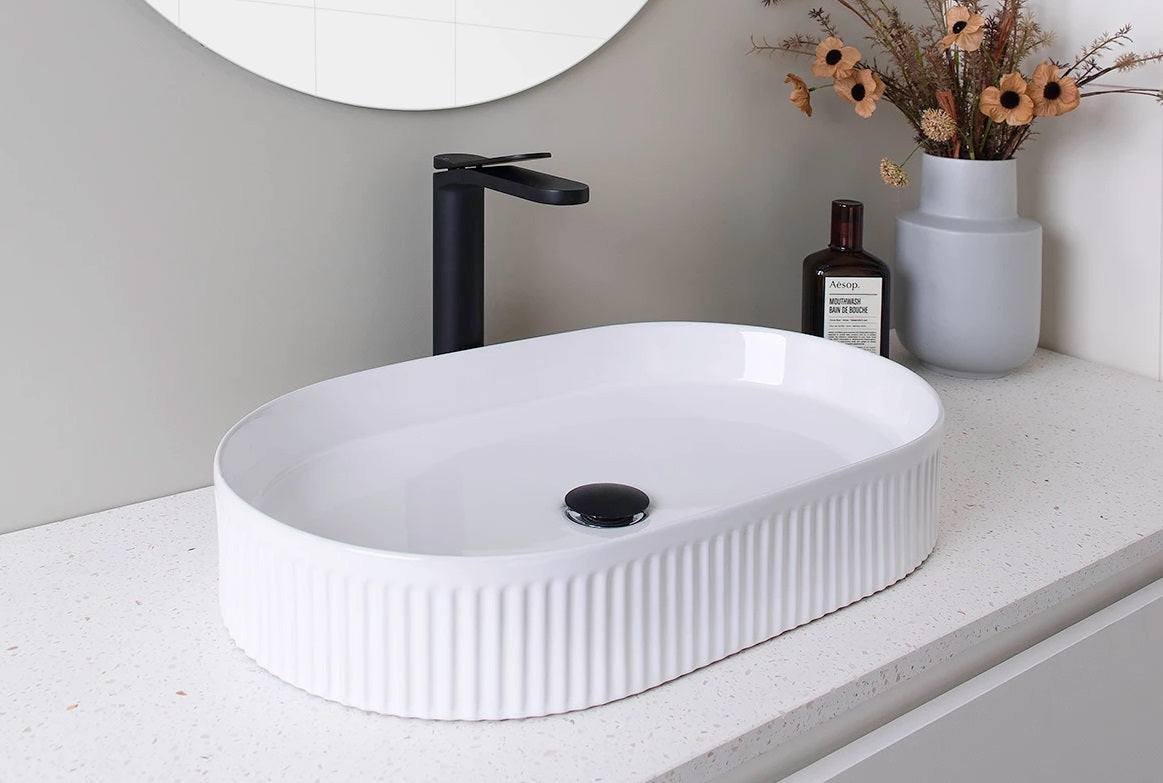 Fienza Eleanor Oval Fluted Above Counter Basin – Tuck Plumbing Fixtures